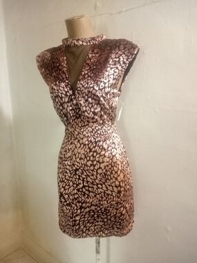 Retail $298 Walter Baker Rose Gold and Brown Animal-Print Mini Dress